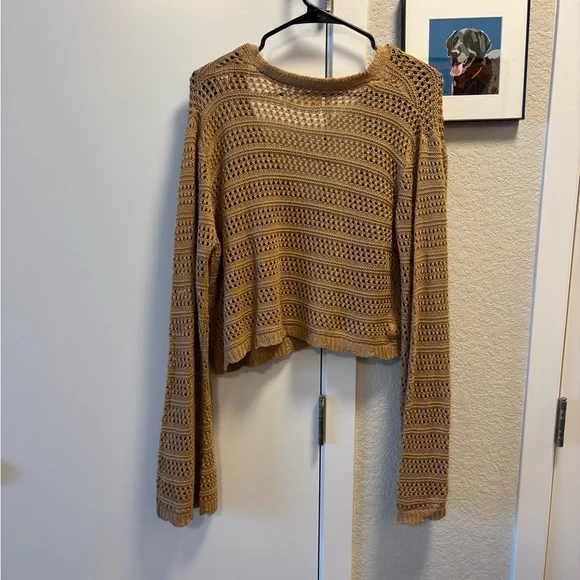 Women's Tan Crochet Tie Sweater - Picture 3 of 3